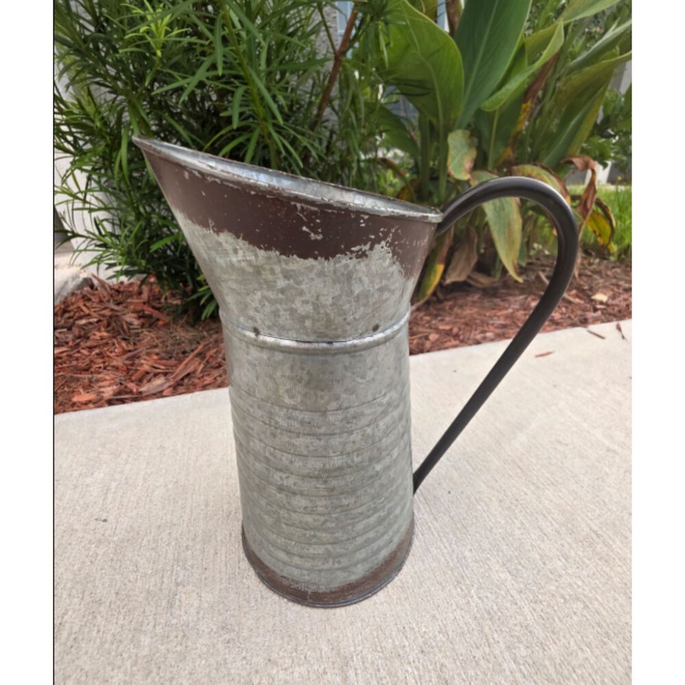 Rustic Galvanized Metal Pitcher Vase Farmhouse Primitive Floral Jug Home Decor